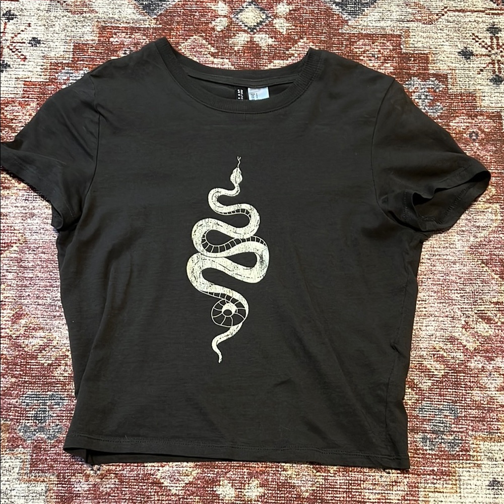 Black T-Shirt with White Snake Design